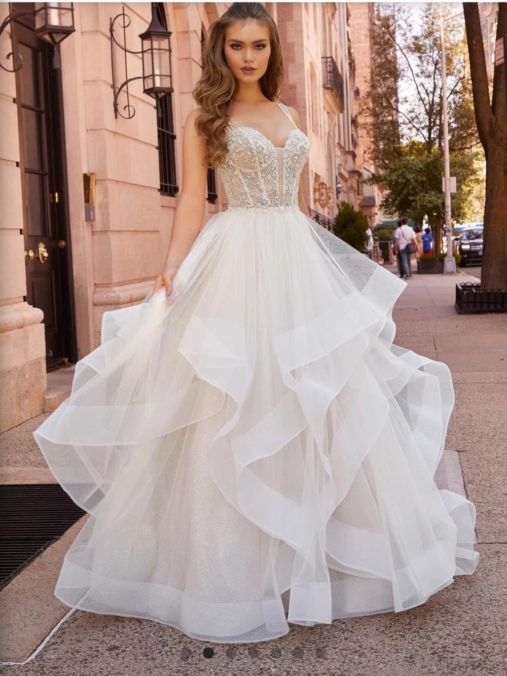 Mori Lee White Sparkling Layered Tulle Ball Gown - Picture 4 of 4